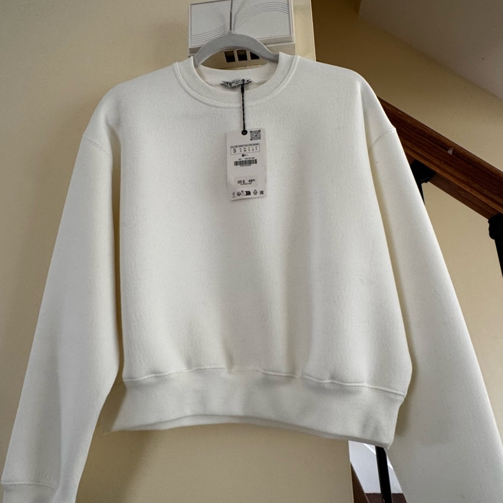 Zara Off-White Ribbed Collar Top